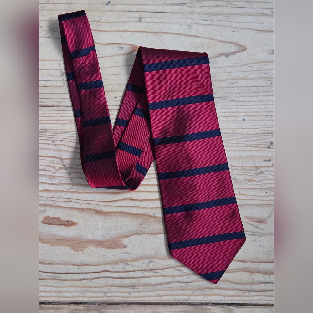 Villa Bugatti Burgundy & Navy Stripe Silk Tie